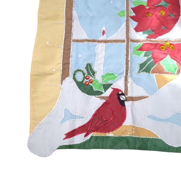 Embroidered Happy Holidays Flag Double Side 29.5"x43.5" Winter Window Snow Holly - Picture 2 of 13